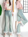 Jeans For Women, With Elastic Lace Lace And Lace Stitching, Micro Flared Jeans For Women In 2025, Small And Stylish Design, Light Blue Jeans For Women, Cropped Jeans For Women, Casual Pants For Women,
