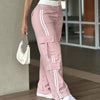 Women's Striped Straight Leg Pants Button Zip With Pocket Casual Trousers For Spring And Fall