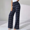 Women's Printed Check High-Waisted Straight Leg Pants - Office Casual Trousers For Spring&Fall