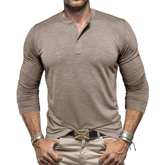 Men's Long Sleeve Henley Collar T-Shirt – Classic Comfort & Style