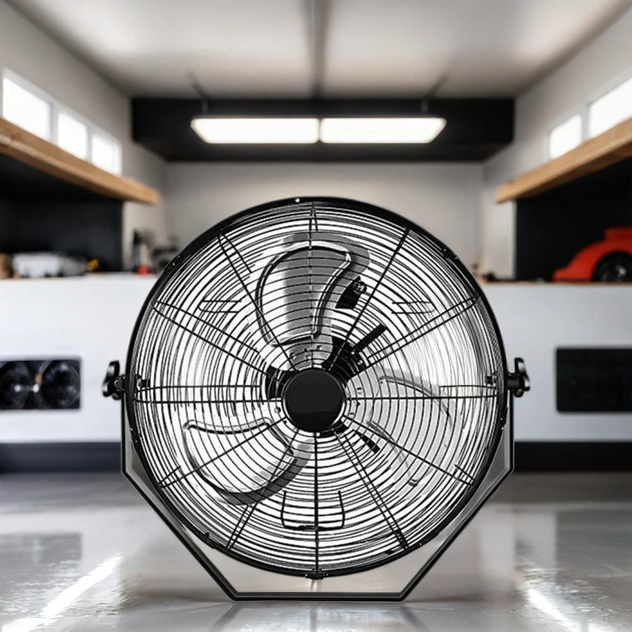 18" Black Industrial Wall Fan – High-Velocity 3-Speed Metal Ventilation for Indoor & Outdoor Commercial Use