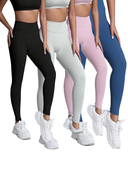 4-Pack Yoga Pants - High Stretch Naked Feel, Tummy Control