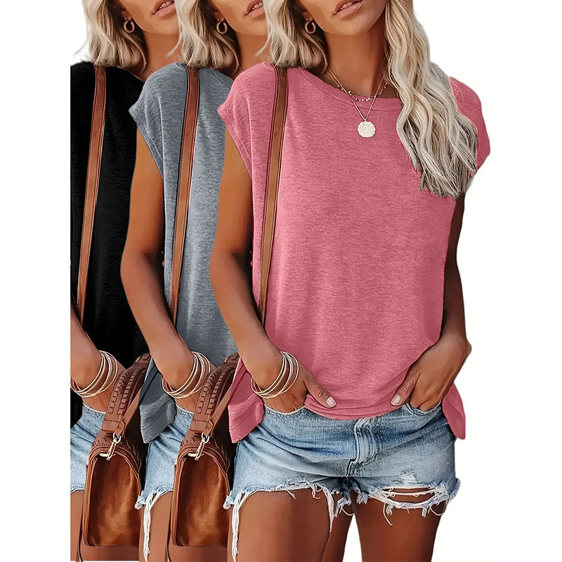 3-Pack Women’s Cap Sleeve Summer Tops | Basic Casual Loose-Fit Tees | 2025 Trendy Tank Style