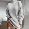 Women's Solid Turtleneck Long Sweater Dress – Winter Warm Knitwear