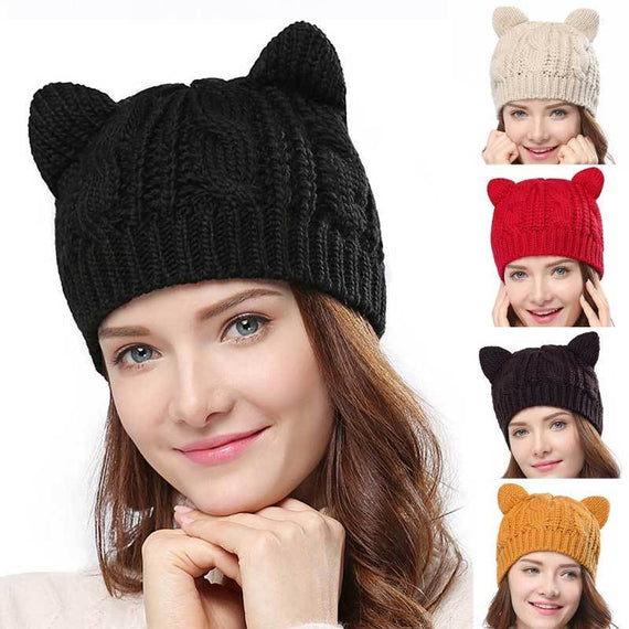 Handmade 3D Knitted Cat Ear Beanie – Cute Winter Hat