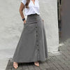 Women's Solid Color High-Waisted A-Line Skirt With Slit And Button Detail Flared Midi Skirt With Pockets For Spring & Fall
