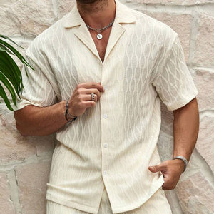 Men's Summer Tracksuit Set | Casual Solid Color Two-Piece Outfit with Lapel Button Shirt & Shorts – Perfect for Beach, Holiday & Everyday Wear