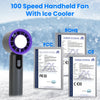 Turbo Chill 100: Ultra-Fast Handheld Fan with Ice Cooling | 3000mAh Rechargeable | Smart LCD Display | Ideal for Travel, Camping & Beach Fun