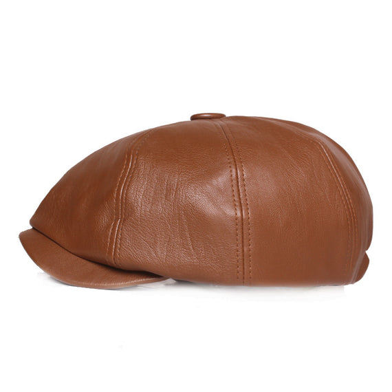 Leather Octagonal Cap Women's Retro