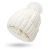 Women’s Fashion Stretchy Satin-Lined Knit Beanie – Faux Fur Pom Pom, Cozy Winter Warm Hat