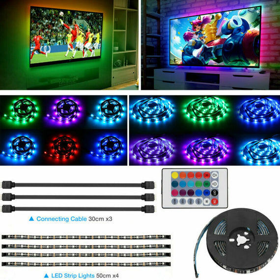 4x50CM USB RGB LED Strip Kit | 5V Backlight with Remote for TV, PC & Lamp Ambience