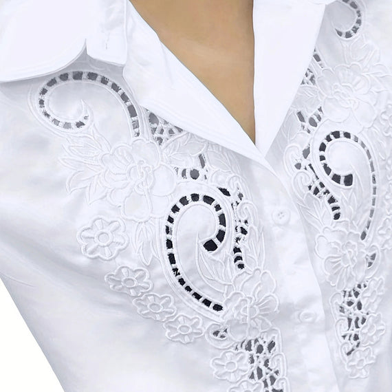 Women’s Contrast Lace Long Sleeve Button-Down Blouses | Dressy Casual Shirts for Fall Fashion