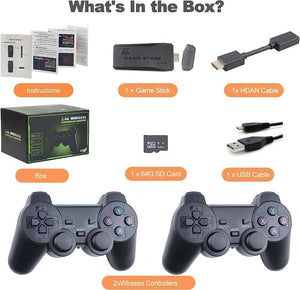M8 Mini Game Console – Plug & Play Fun | Dual Wireless Controllers | 64GB Micro SD | HDTV Ready