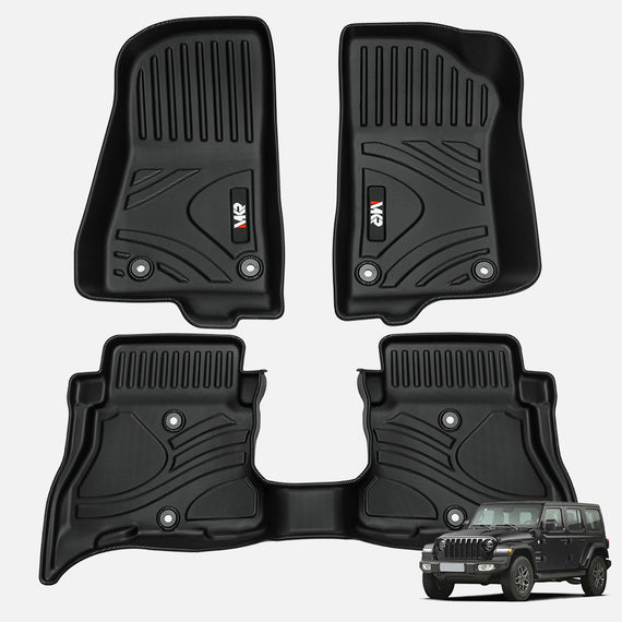 MKR Non-Slip Durable TPE ECO Car Floor Mat Compatible With Jeep Wrangler JL 4xe Not For 2 Door And JL Unlimited Models 2021-2024 3 PCS