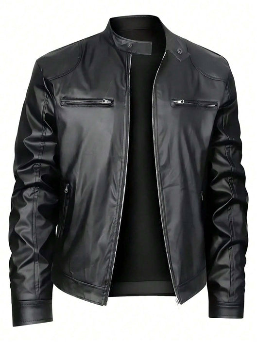 Men's Stand-Up Collar Leather Jacket – Sleek Business & Casual Style