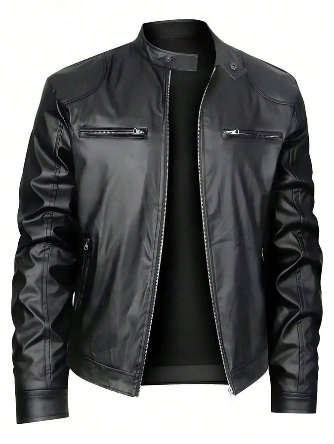 Men's Stand-Up Collar Leather Jacket – Sleek Business & Casual Style