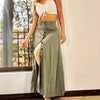 Women's Solid Color High-Waisted A-Line Skirt With Slit And Button Detail Flared Midi Skirt With Pockets For Spring & Fall