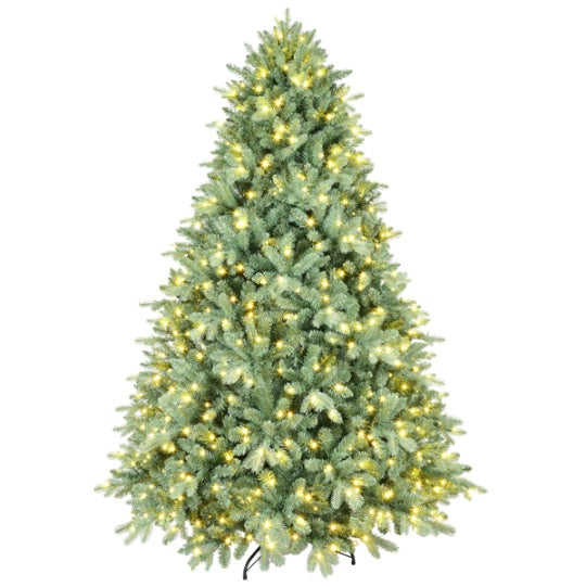 Artificial 4ft Blue Green Tint Christmas Tree With 592 PE PVC Mixed Branch Tips, 150L Warm White Led, Memory Wire Iron Wire, Hinged Premium & Foldable Base For Indoor Holiday Decorating
