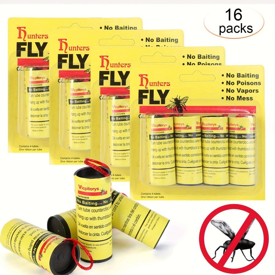 16 Pack Indoor And Outdoor Fly Traps, Sticky Fly Paper Strips, Fruit Fly Strips, Fly Tape, Fruit Fly Gnat Traps, Household Indoor Fly Traps, Double-sided Fly Rolls, Greenhouse Vegetable Garden Fly A