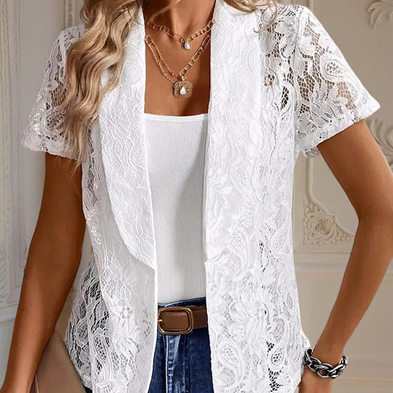 Elegant Women's Lace Cardigan – Slim-Fit Lightweight Floral Blouse for Spring & Summer