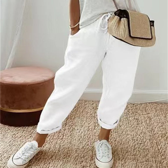 Women’s Cotton Linen Solid Color Casual Pants
