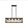 32” Walnut Industrial Farmhouse Pendant Chandelier, 5-Light with Lampshades – Perfect for Dining Rooms, Kitchen Islands, and Café Ambiance (Bulbs Not Included)