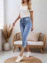 2025 New Women Chic Chic Denim Shorts, Drawstring Closed And Split Button Hem, Comfortable Fabric, Suitable For All Kinds Of Wear, Spring And Summer Women's Wear