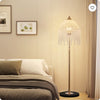 3-Light Elegant Crystal Floor Lamp  Vintage Waterfall Design With Cascading Crystal Beads And Marble Texture Base For Living Room, Bedroom, Or Office Decor  Bulb Not Included