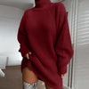 Women's Solid Turtleneck Long Sweater Dress – Winter Warm Knitwear