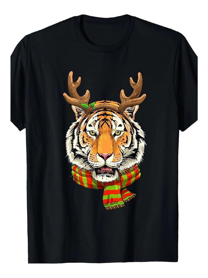 Unisex Christmas Tiger T-Shirt – Festive Holiday Gift with Bold Pattern Design