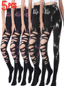 5 Pack Wholesale Fashion Women Sports Yoga High Waist Tie Dye Print Ripped Hollow Leggings Pants