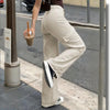Women's Solid Color Wide Leg Pants With 4 Pockets - Button & Zip Front Casual Trousers For Spring&Fall
