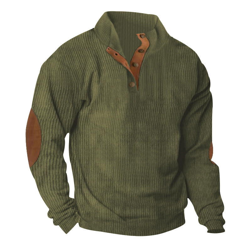 Men's Corduroy Stand Collar Casual Pullover – Long Sleeve Vintage Style Sweater