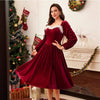 Women's Vintage Christmas Party Long Sleeve Red Dress