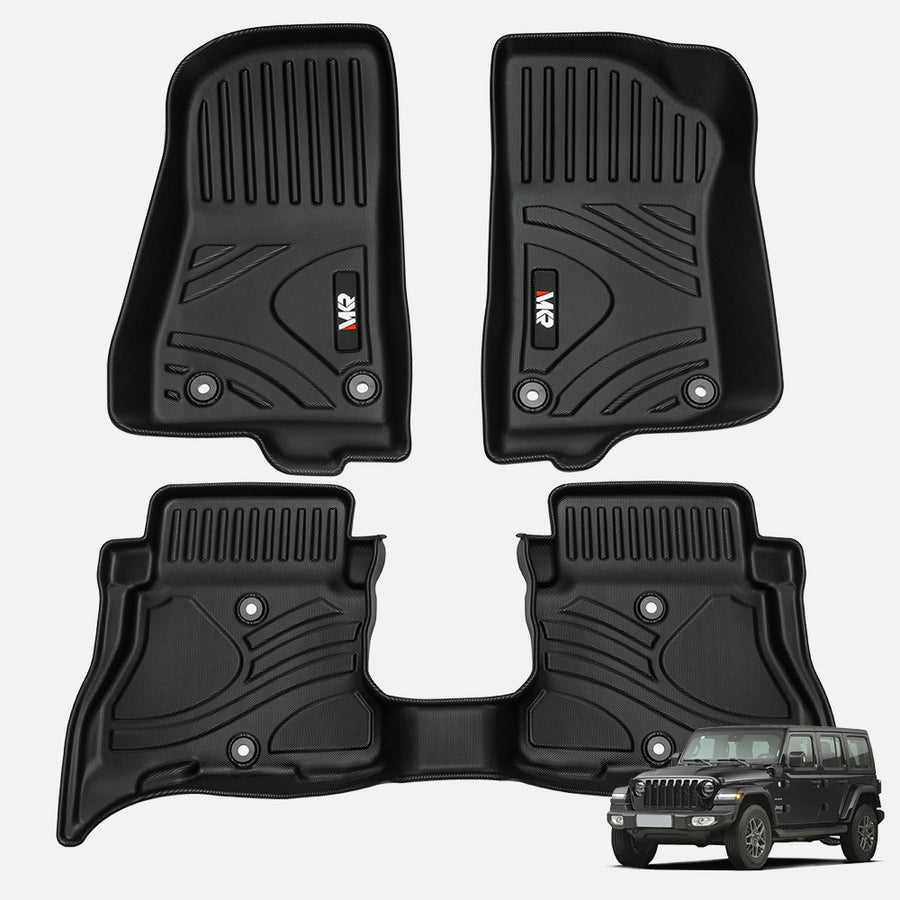 MKR Non-Slip Durable TPE ECO Car Floor Mat Compatible With Jeep Wrangler JL 4xe Not For 2 Door And JL Unlimited Models 2021-2024 3 PCS