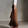 Women's Fashion Patchwork Maxi Skirt With Fringe Hem And High Side Slit Western Style Boho Skirt For Vacation