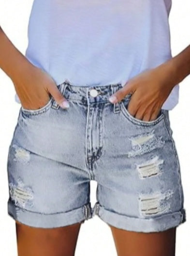 Women’s Distressed Mid-High Rise Ripped Jean Shorts – Stretchy, Stylish Denim