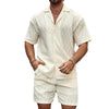 Men's Summer Tracksuit Set | Casual Solid Color Two-Piece Outfit with Lapel Button Shirt & Shorts – Perfect for Beach, Holiday & Everyday Wear