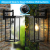 20H Set Of 2 Modern Outdoor Wall Lanterns With Black Metal Frame And Clear Glass, Ambient Light Sensors,Weatherproof Wall Sconces For Porch, Garage, Or Entryway Lighting, E26 Bulb Compatible