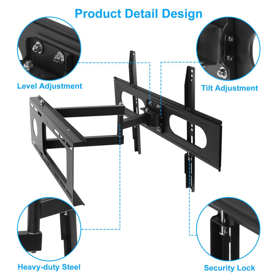 1Pc Full-Motion TV Wall Mount | Swivel & Tilt for 37″–70″ TVs | Max VESA 600x400mm | Holds Up to 99 lbs