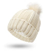Women’s Fashion Stretchy Satin-Lined Knit Beanie – Faux Fur Pom Pom, Cozy Winter Warm Hat