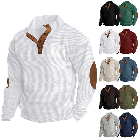 Men's Corduroy Stand Collar Casual Pullover – Long Sleeve Vintage Style Sweater