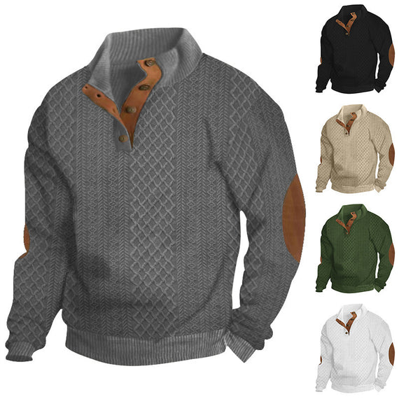 Textured Elegance: Stand Collar Jacquard Knit Pullover Sweater – Long Sleeve Comfort & Style