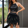 Women's Unique Faux Feather Asymmetrical Mini Skirt - Gothic Party Dance Skirt For Summer Events