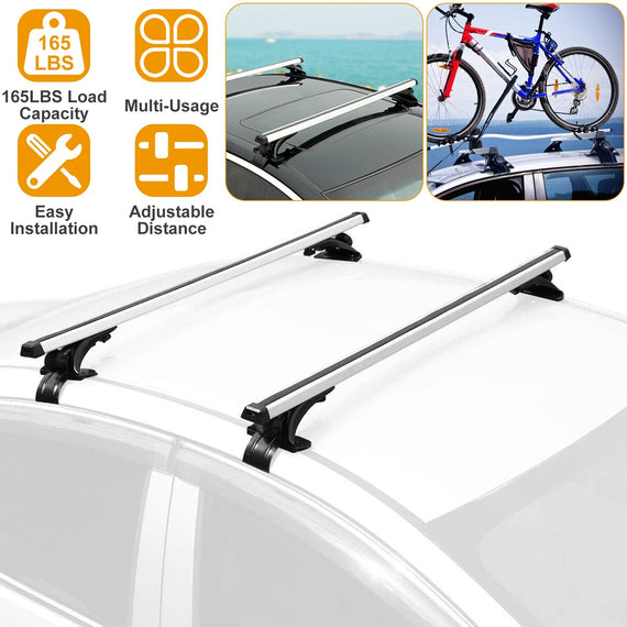 47.24in Universal Top Roof Rack Cross Bar Cargo Carrier Aluminum Crossbar Rack With 165LBS Capacity Fit For Most Vehicle Wagon Car Without Roof Side Rail