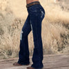 Women's Ripped Wide Leg Jeans, High Waisted Flare Fit With Distressed Details And Button Fly, Casual Stretch Denim Pants