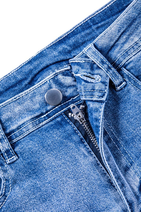 Women’s Mid to High-Rise Distressed Ripped Jean Shorts – Stretch Denim Comfort Fit