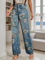 2025 New Women's Fashion Printed Jeans, Straight Leg Loose Wide Leg Pants, Suitable For A Variety Of Wear, Spring Summer Autumn Clothing, Women's Wear