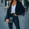 Women's Faux Suede Tassel Fringe Jacket | Open-Front Notched Collar Cropped Moto Style