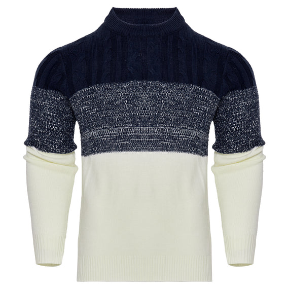 Men’s Stylish Color Block Cable Knit Pullover | Casual Long Sleeve Sweater for Fall & Winter